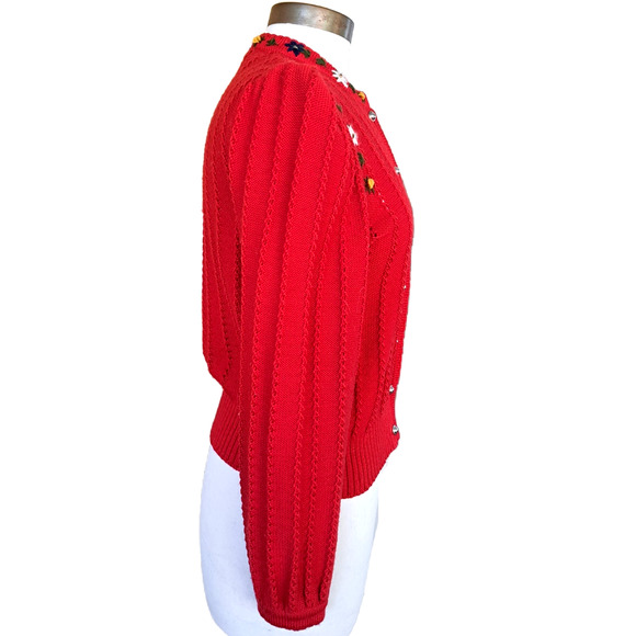 Pfister Austria Vintage Tyrolean Cardigan Sweater Red Floral Folk Embroidered L - Picture 3 of 11